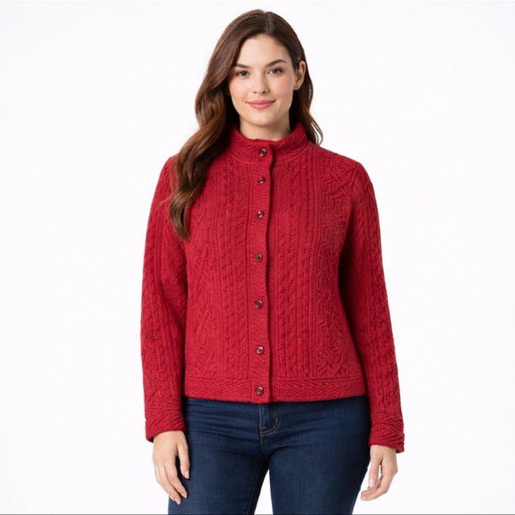 L.L. Bean Sweaters - L.L. Bean Women’s Red Cable Knit Button Cardigan Sweater Size Medium